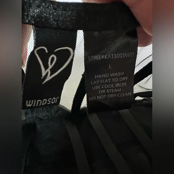 Windsor Black Tulle Cutout Waist Spaghetti Strap Leg Slit Formal Gown Large Prom - Picture 7 of 13